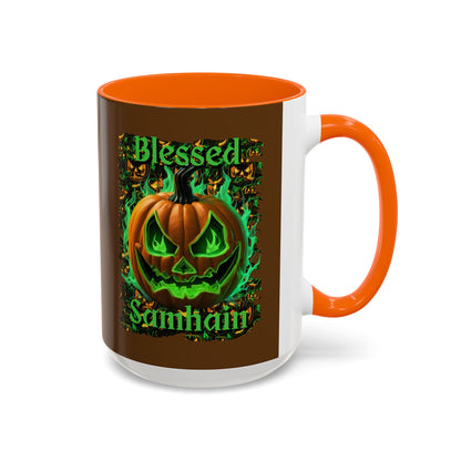Blessed Samhain Green Jack Brown Accent Mug by CreepyCrafts.boo