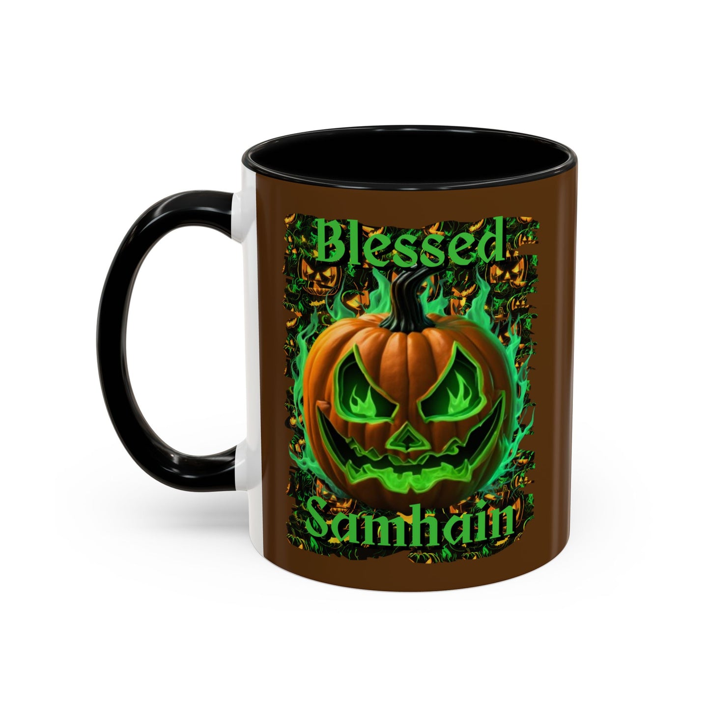 Blessed Samhain Green Jack Brown Accent Mug by CreepyCrafts.boo