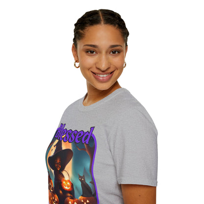 Blessed Samhain Cute Witch Purple font Light colors Unisex T-Shirt by CreepyCrafts.boo