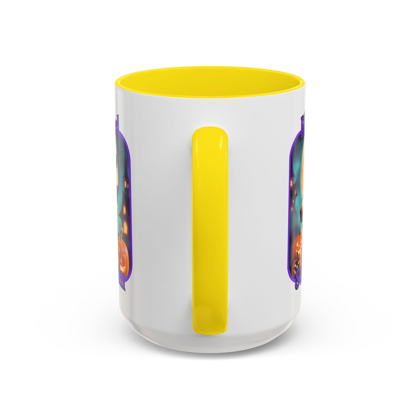 Blessed Samhain Little Witch Purple font White Accent Mug by CreepyCrafts.boo