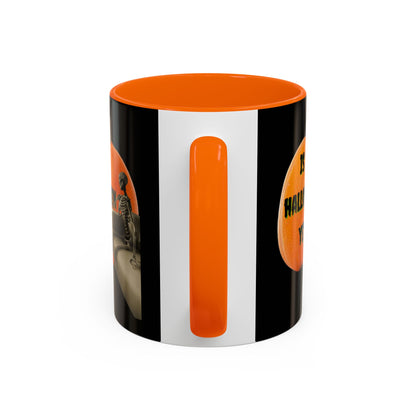 Is it Halloween yet? Skeleton's Giant Pumpkin Black Accent Mug by CreepyCrafts.boo