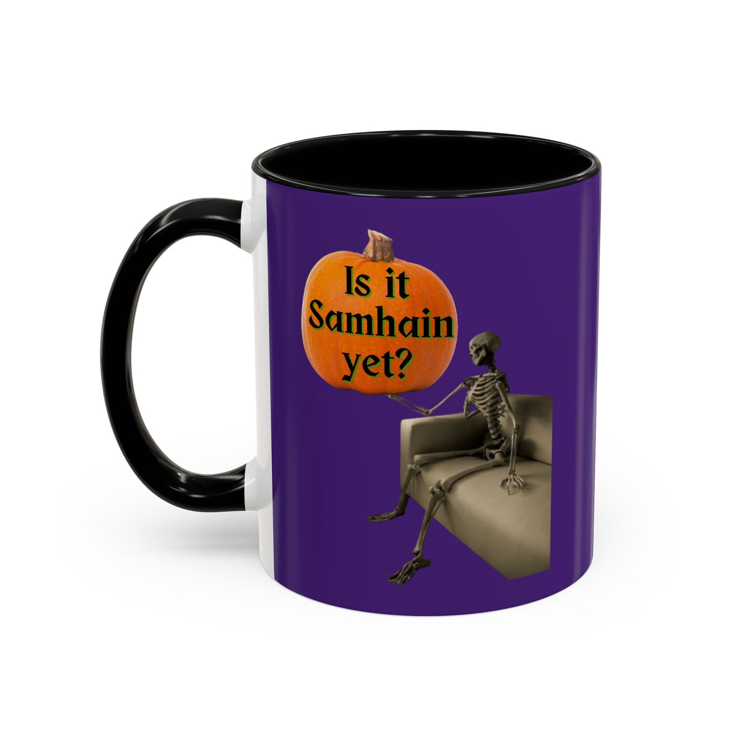 Is it Samhain yet? Skeleton's Pumpkin Purple Accent Mug by CreepyCrafts.boo