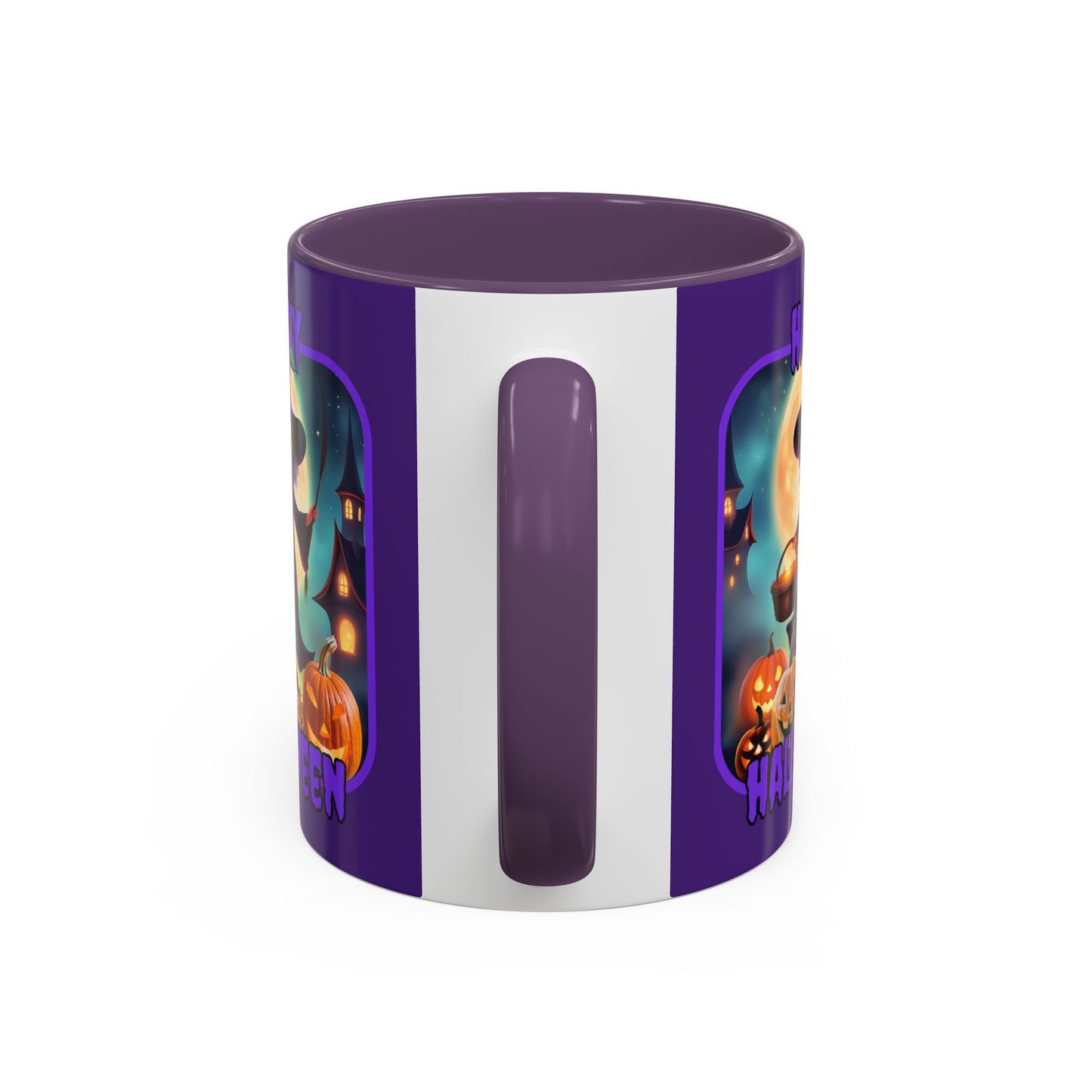 Happy Halloween Little Witch Purple font Purple Accent Mug by CreepyCrafts.boo