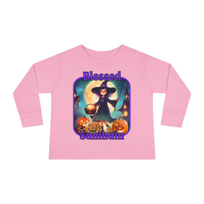 Blessed Samhain Little Witch PRfont Toddler Long Sleeve Tee by cypherpunkgear