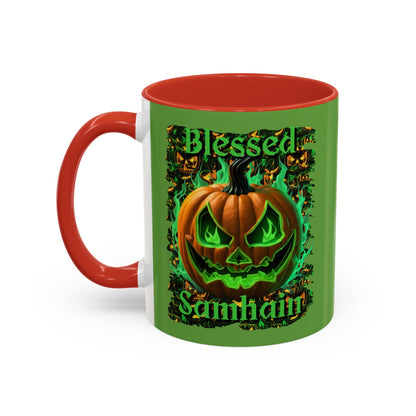Blessed Samhain Green Jack Green Accent Mug by CreepyCrafts.boo
