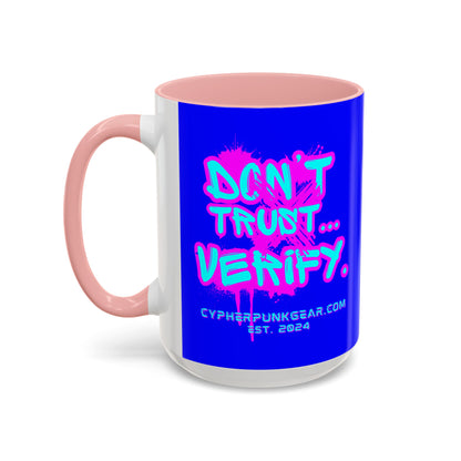 Don't Trust...Verify. Dark Blue Accent Mug by cypherpunkgear.com
