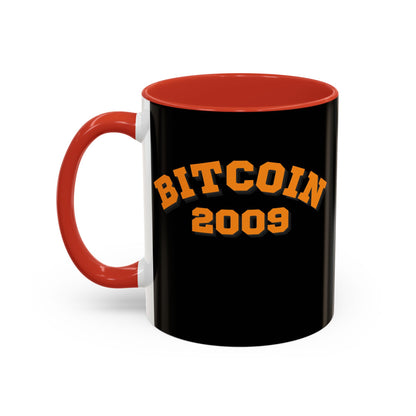 Bitcoin 2009 Black Accent Mug by cypherpunkgear.com