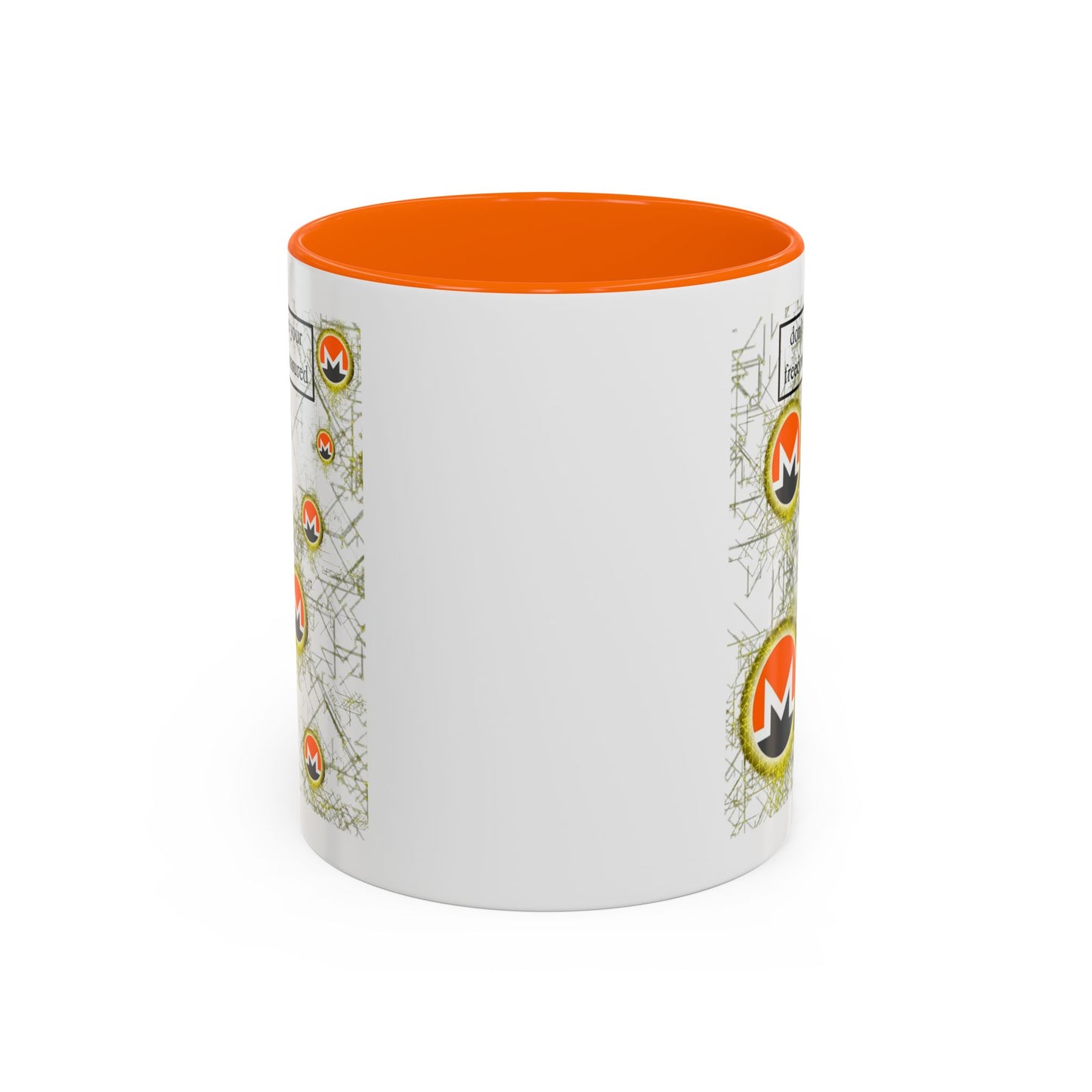 Monero (XMR) don't assume your freedoms are assured White Accent Mug by cypherpunkgear.com