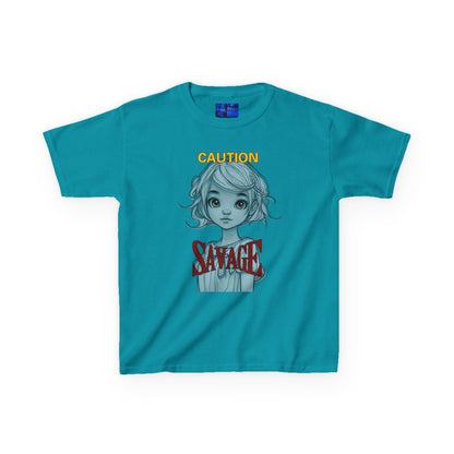 Caution: Small but Savage Kids Heavy Cotton Tee by cypherpunkgear.com