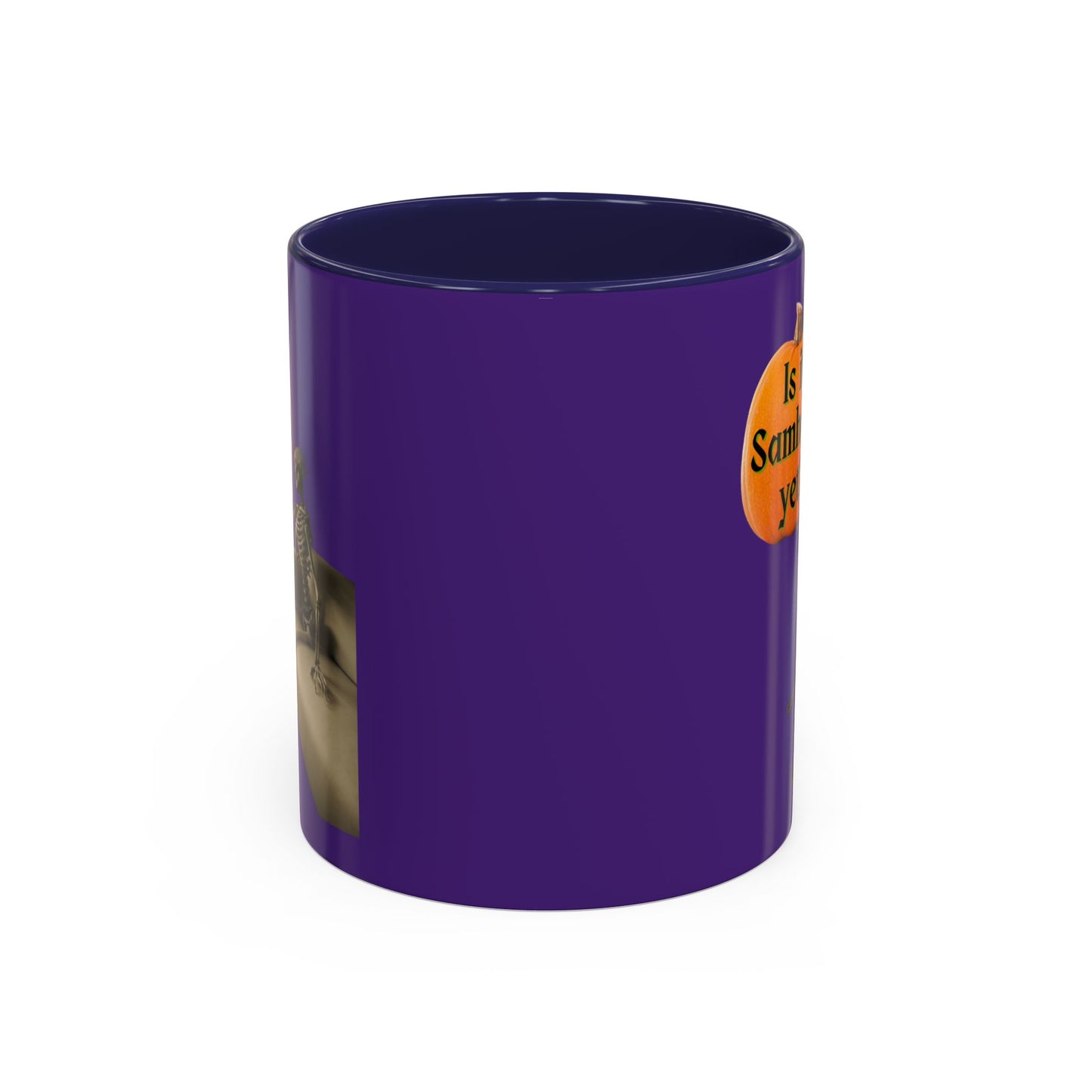 Is it Samhain yet? Skeleton's Pumpkin Purple Accent Mug by CreepyCrafts.boo