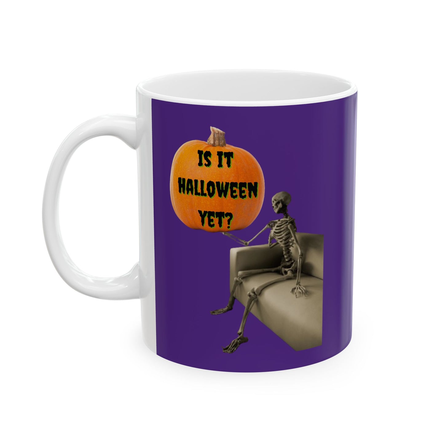 Is it Halloween yet? Skeleton's Pumpkin Purple Mug by CreepyCrafts.boo