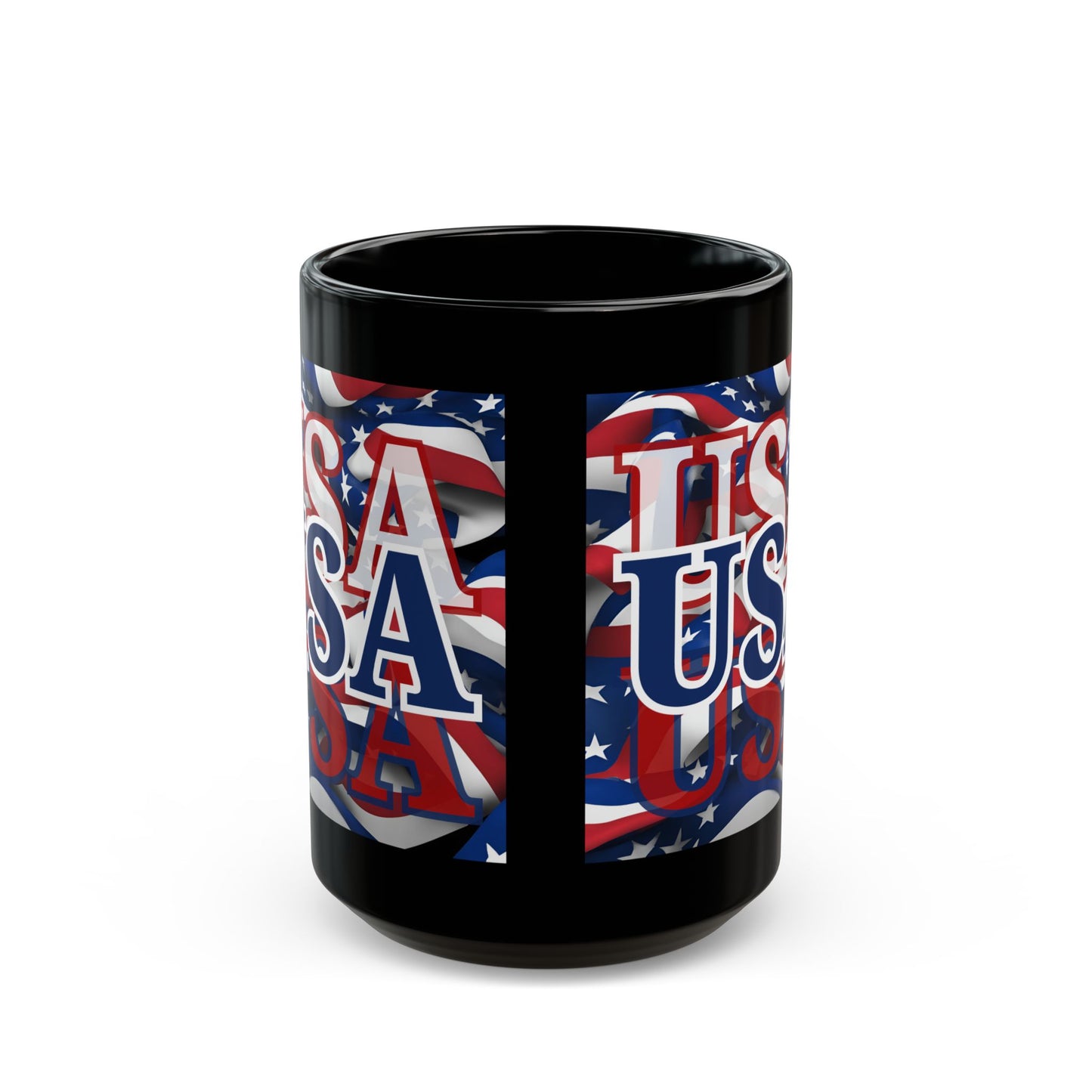 USA Blue font Center Patriot Black Mug by cypherpunkgear.com