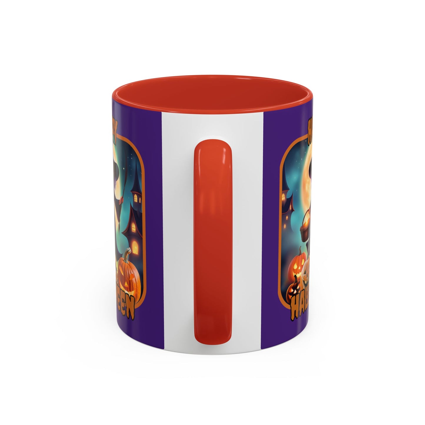 Happy Halloween Little Witch Orange font Purple Accent Mug by CreepyCrafts.boo