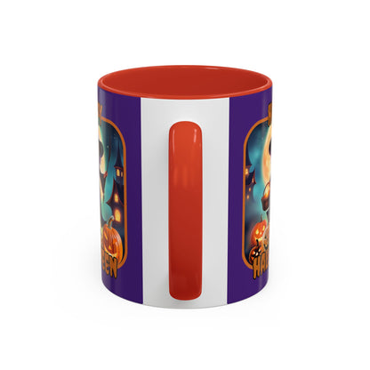 Happy Halloween Little Witch Orange font Purple Accent Mug by CreepyCrafts.boo