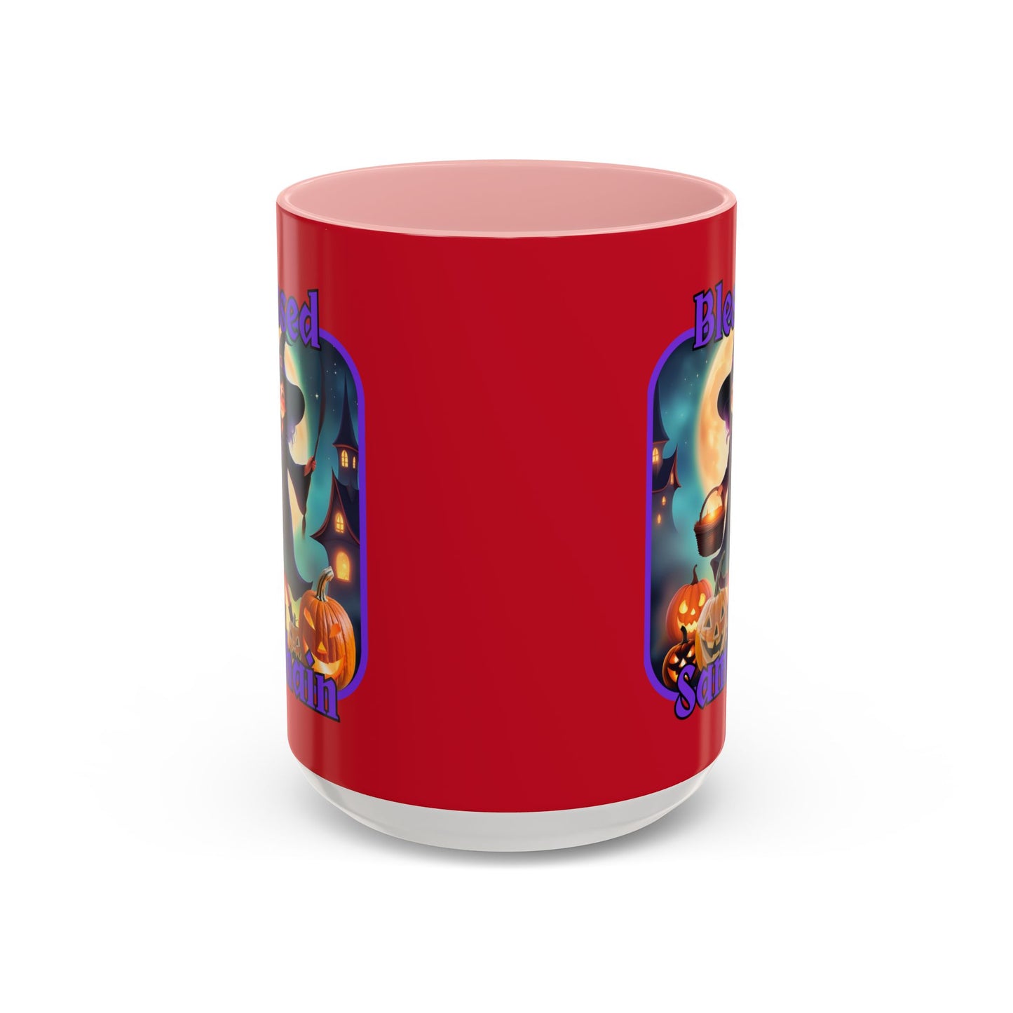 Blessed Samhain Little Witch Purple font Red Accent Mug by CreepyCrafts.boo