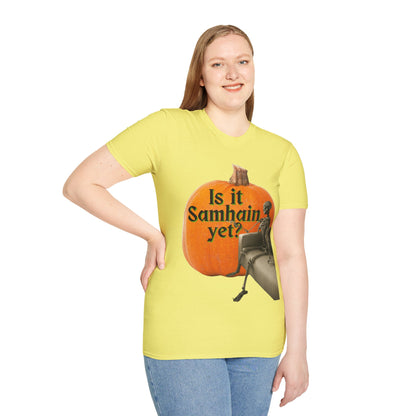 Is It Samhain Yet? Skeleton's Giant Pumpkin Light colors Unisex T-Shirt by CreepyCrafts.boo