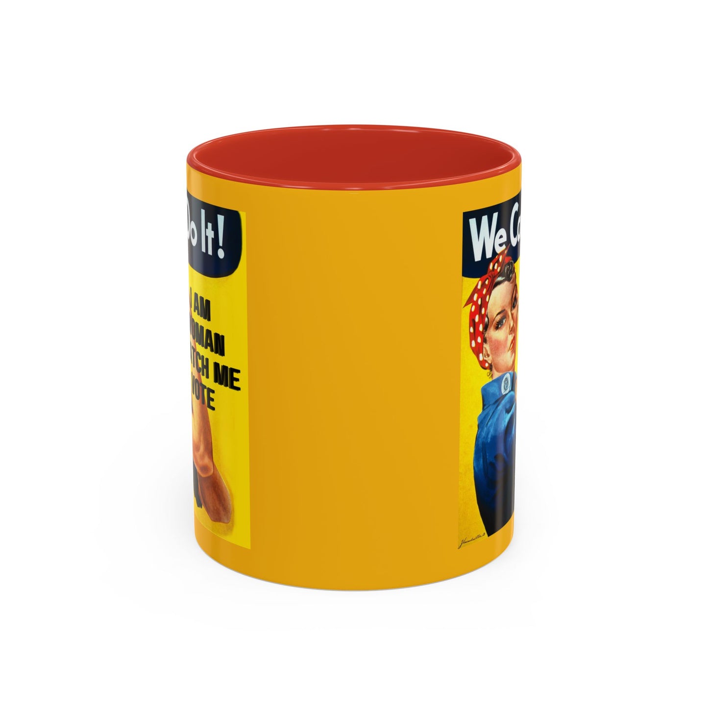 I Am Woman Watch Me Vote Rosie Yellow Accent Mug by cypherpunkgear.com
