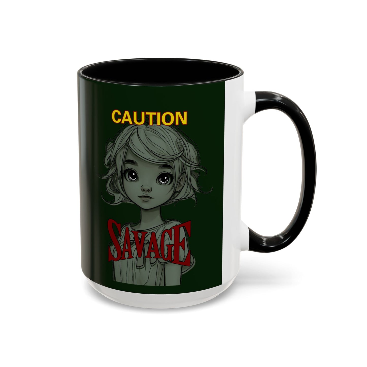 Caution, Savage Dark Green Accent Mug by cypherpunkgear.com