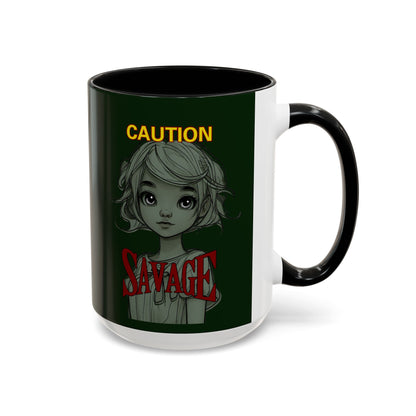 Caution, Savage Dark Green Accent Mug by cypherpunkgear.com