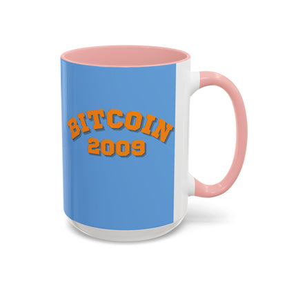 Bitcoin 2009 Light Blue Accent Mug by cypherpunkgear.com
