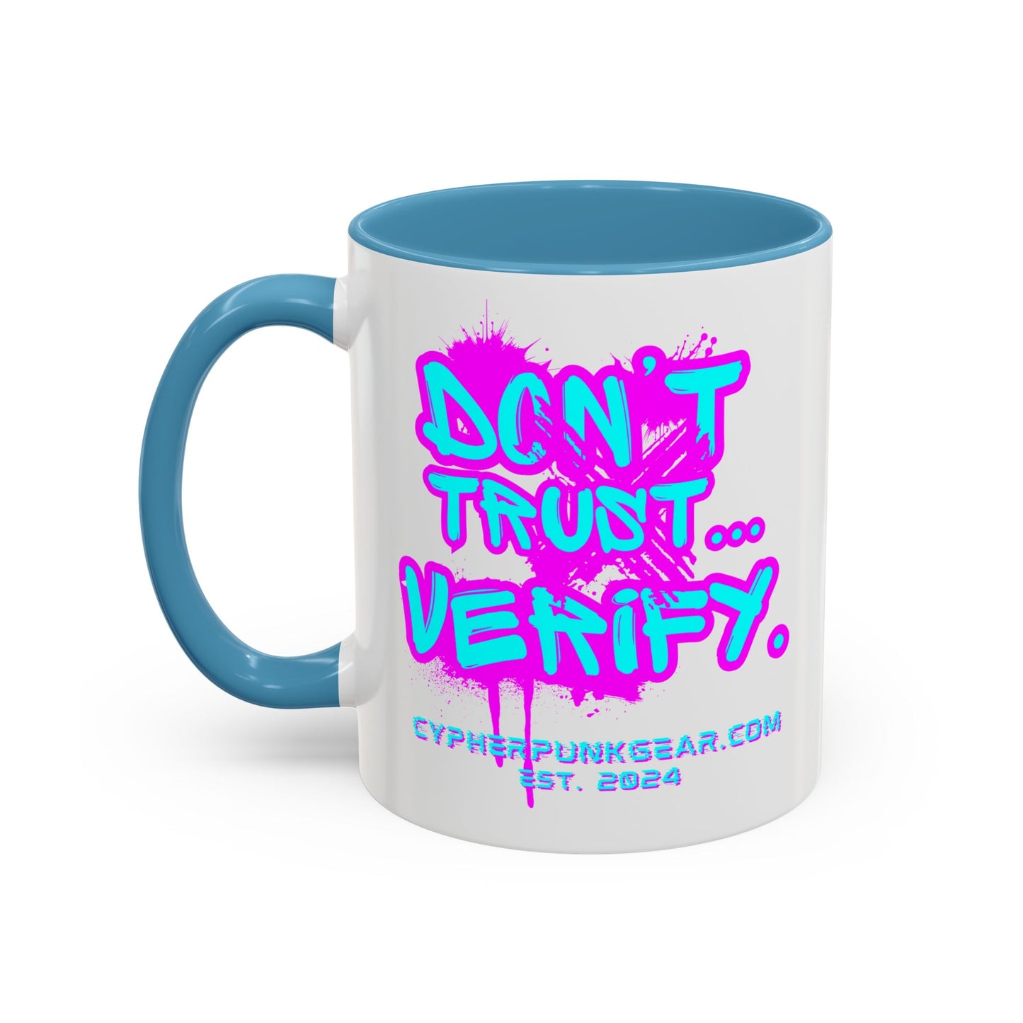 Don't Trust...Verify. White Accent Mug by cypherpunkgear.com
