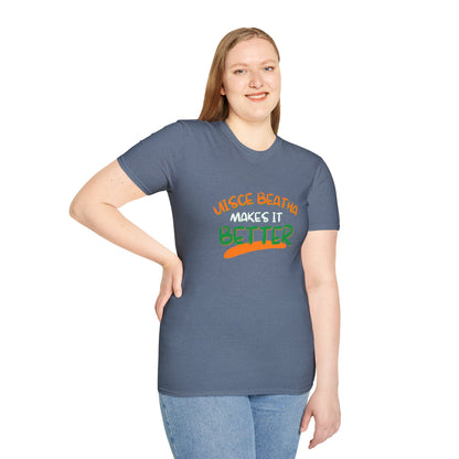 Uisce Beatha makes it better Orange, White, and Green font Dark colors Unisex T-Shirt by cypherpunkgear.com