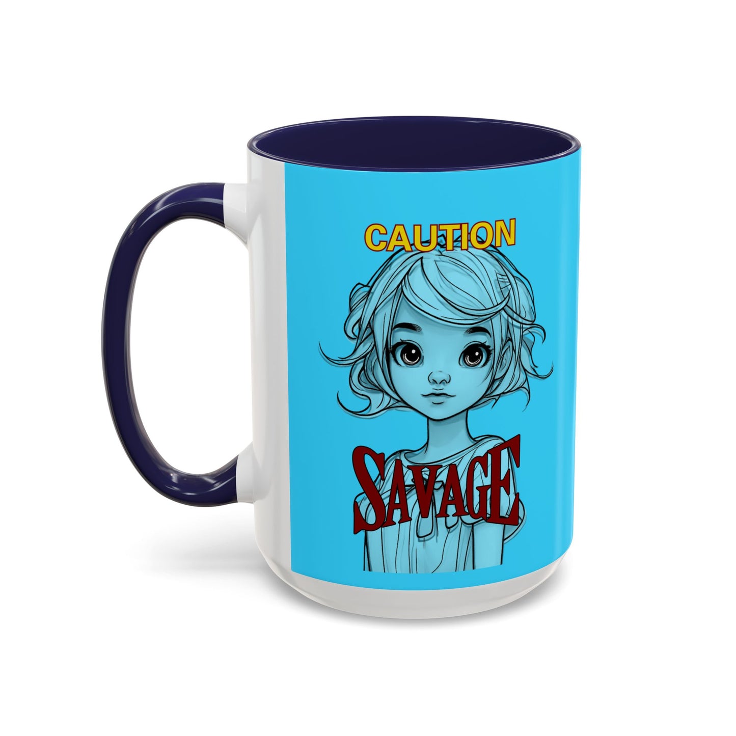Caution, Savage Light Blue Accent Mug by cypherpunkgear.com
