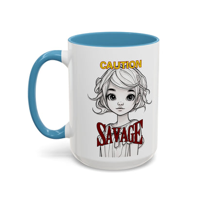 Caution, Savage White Accent Mug by cypherpunkgear.com