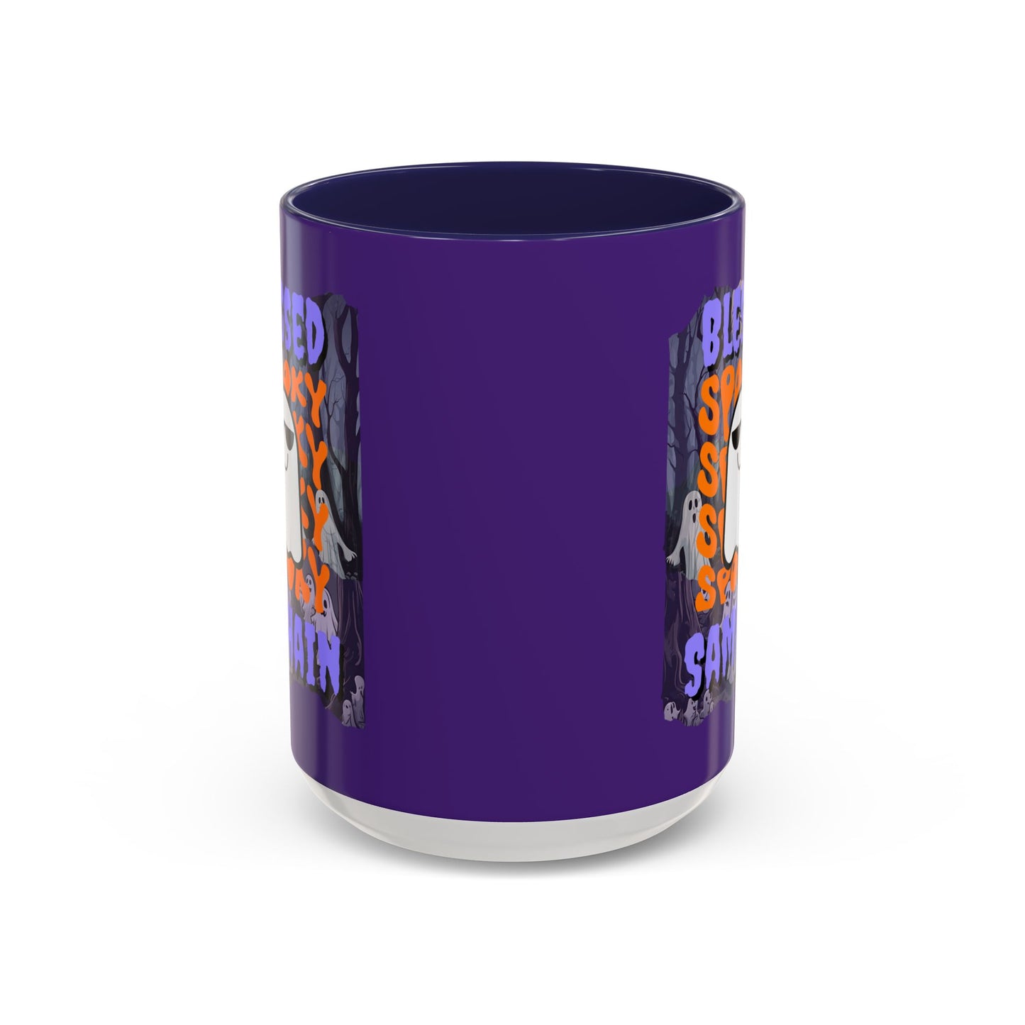 Spooky Blessed Samhain Ghost Purple font Accent Mug by CreepyCrafts.boo