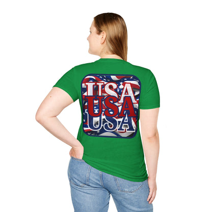 2-sided RED White and Blue USA Patriot DKcolors Unisex T-Shirt by cypherpunkgear