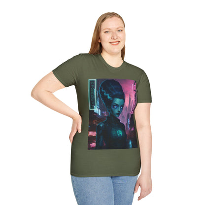 Neon Bride of Frankenstein Dark colors Unisex T-Shirt by CreepyCrafts.boo