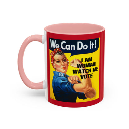 I Am Woman Watch Me Vote Rosie Red Accent Mug by cypherpunkgear.com