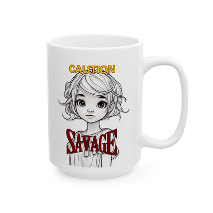Caution, Savage White Mug by cypherpunkgear.com
