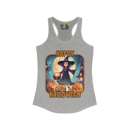Happy Halloween Little Witch Orange font Women's Racerback Tank Top by CreepyCrafts.boo