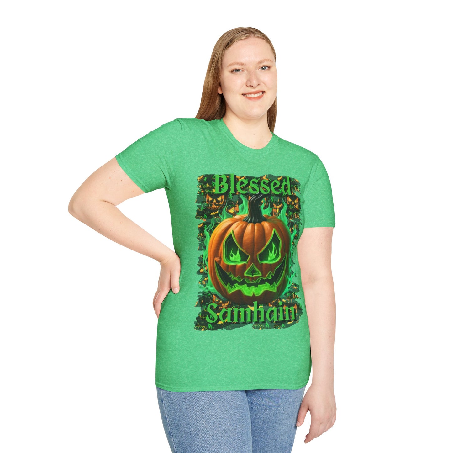 Blessed Samhain Green Jack Dark colors Unisex T-Shirt by CreepyCrafts.boo