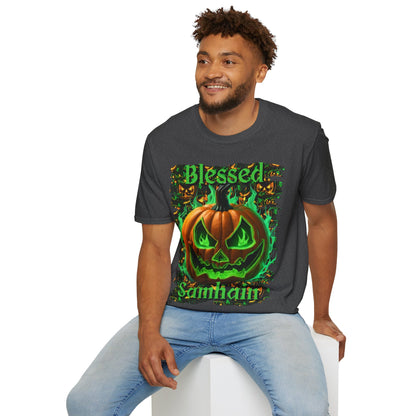 Blessed Samhain Green Jack Dark colors Unisex T-Shirt by CreepyCrafts.boo