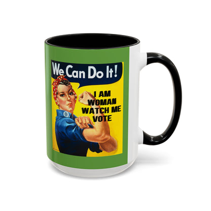 I Am Woman Watch Me Vote Rosie Green Accent Mug by cypherpunkgear.com