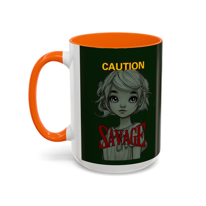 Caution, Savage Dark Green Accent Mug by cypherpunkgear.com