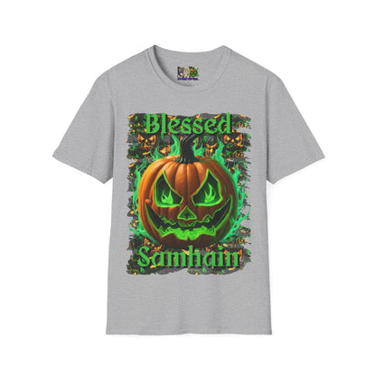 Blessed Samhain Green Jack Light colors Unisex T-Shirt by CreepyCrafts.boo