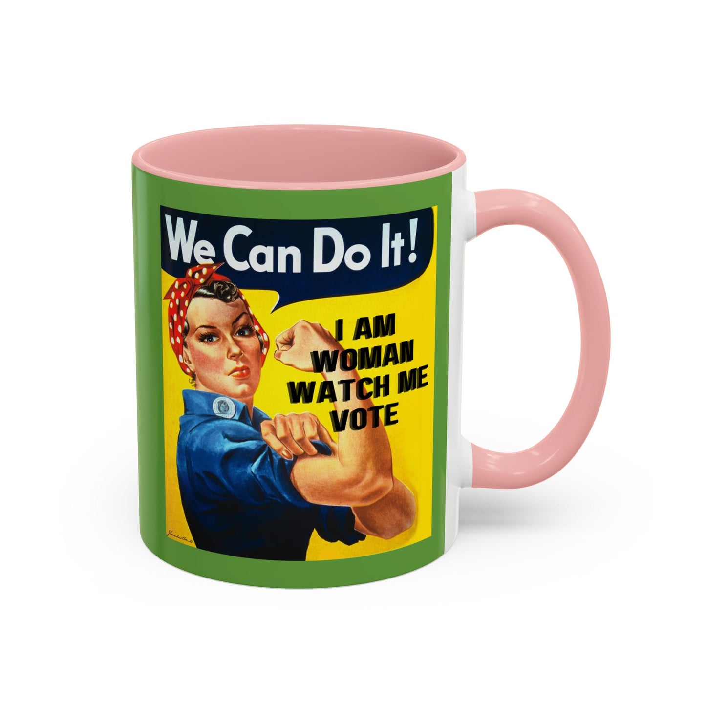 I Am Woman Watch Me Vote Rosie Green Accent Mug by cypherpunkgear.com
