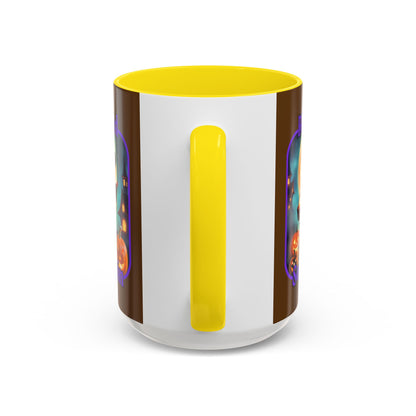 Blessed Samhain Little Witch Purple font Brown Accent Mug by CreepyCrafts.boo