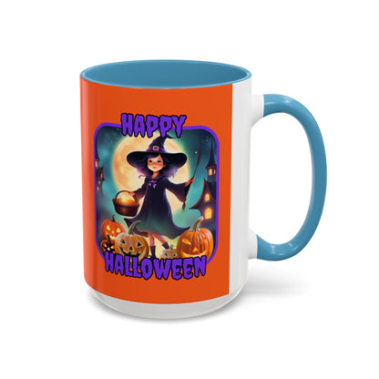 Happy Halloween Little Witch Purple font Orange Accent Mug by CreepyCrafts.boo