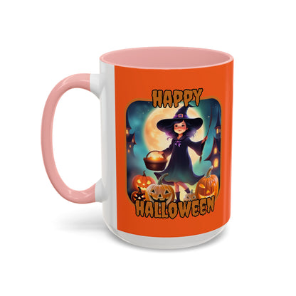 Happy Halloween Little Witch Orange font Orange Accent Mug by CreepyCrafts.boo
