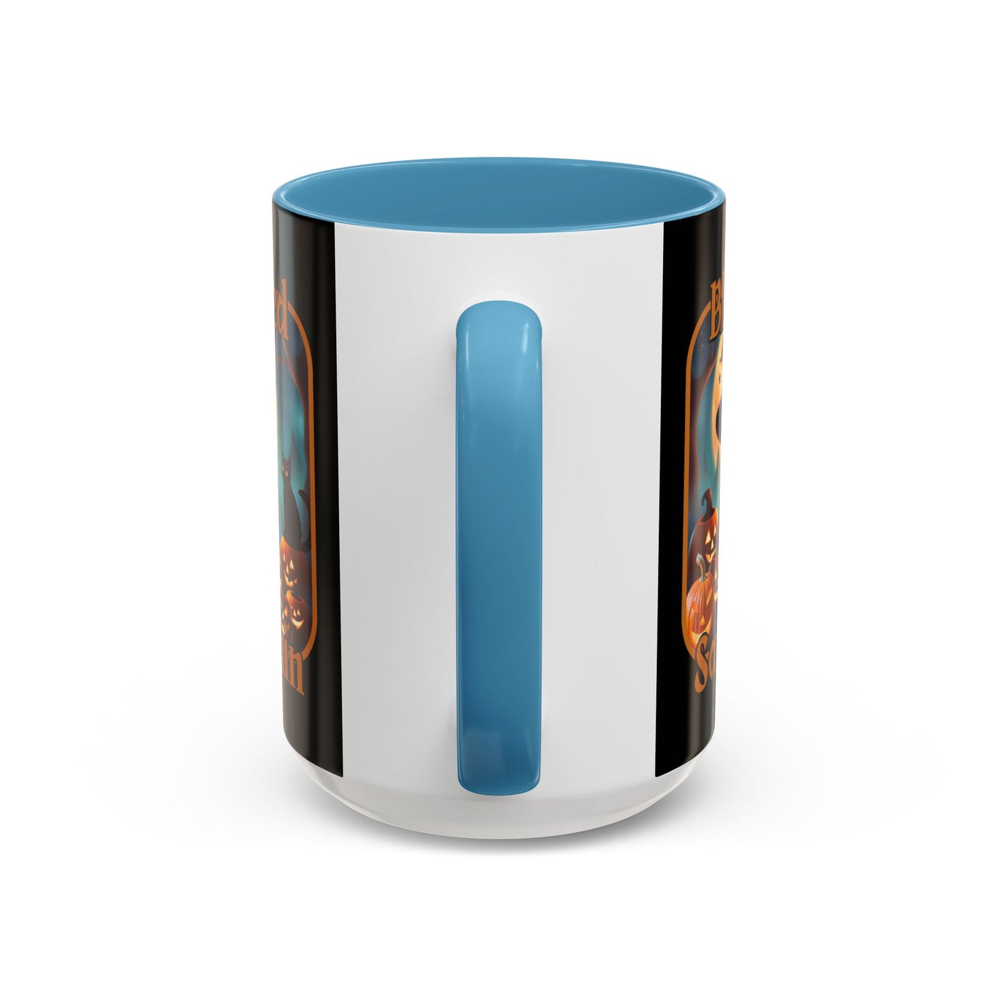 Blessed Samhain Cute Witch Orange font Black Accent Mug by CreepyCrafts.boo