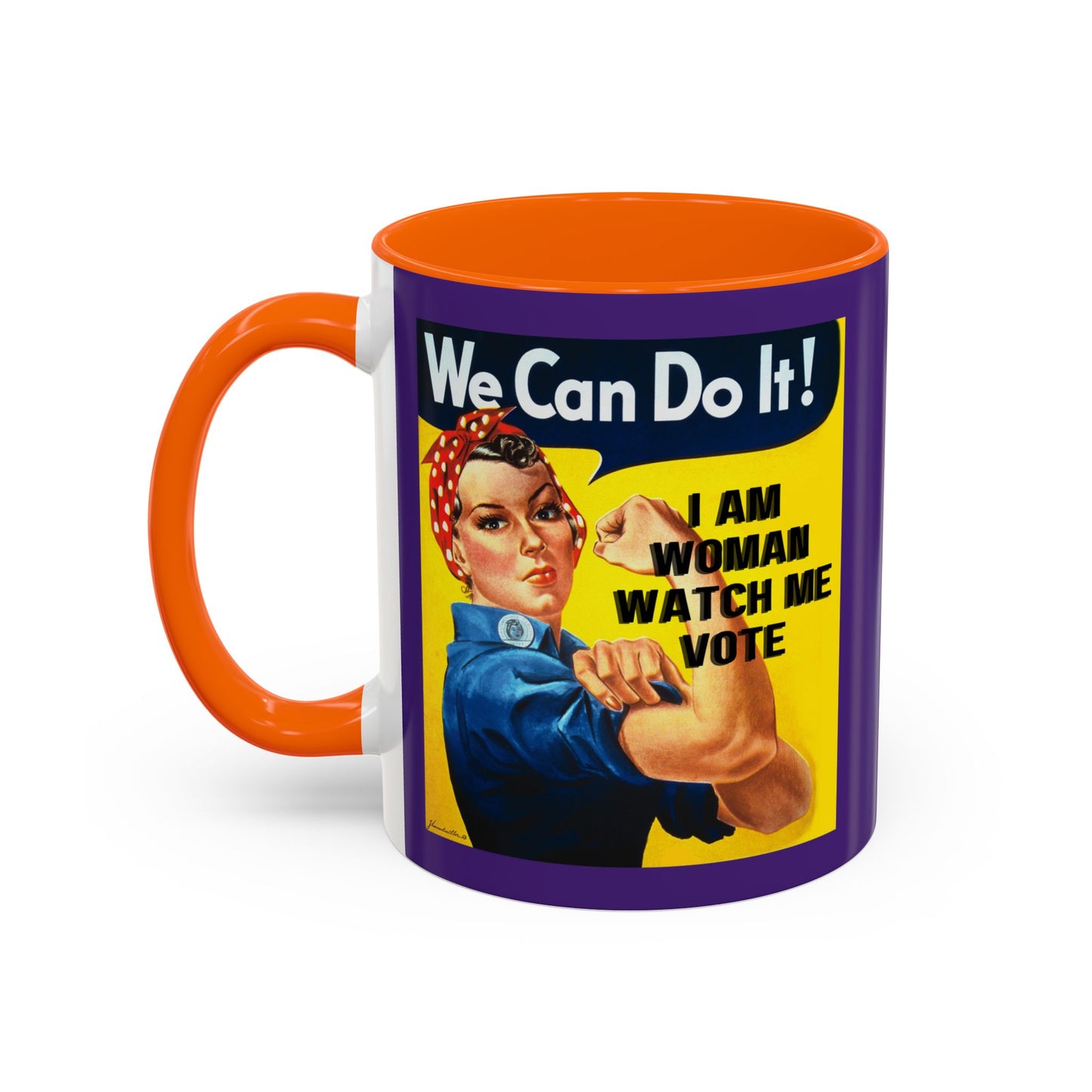 I Am Woman Watch Me Vote Rosie Dark Purple Accent Mug by cypherpunkgear.com