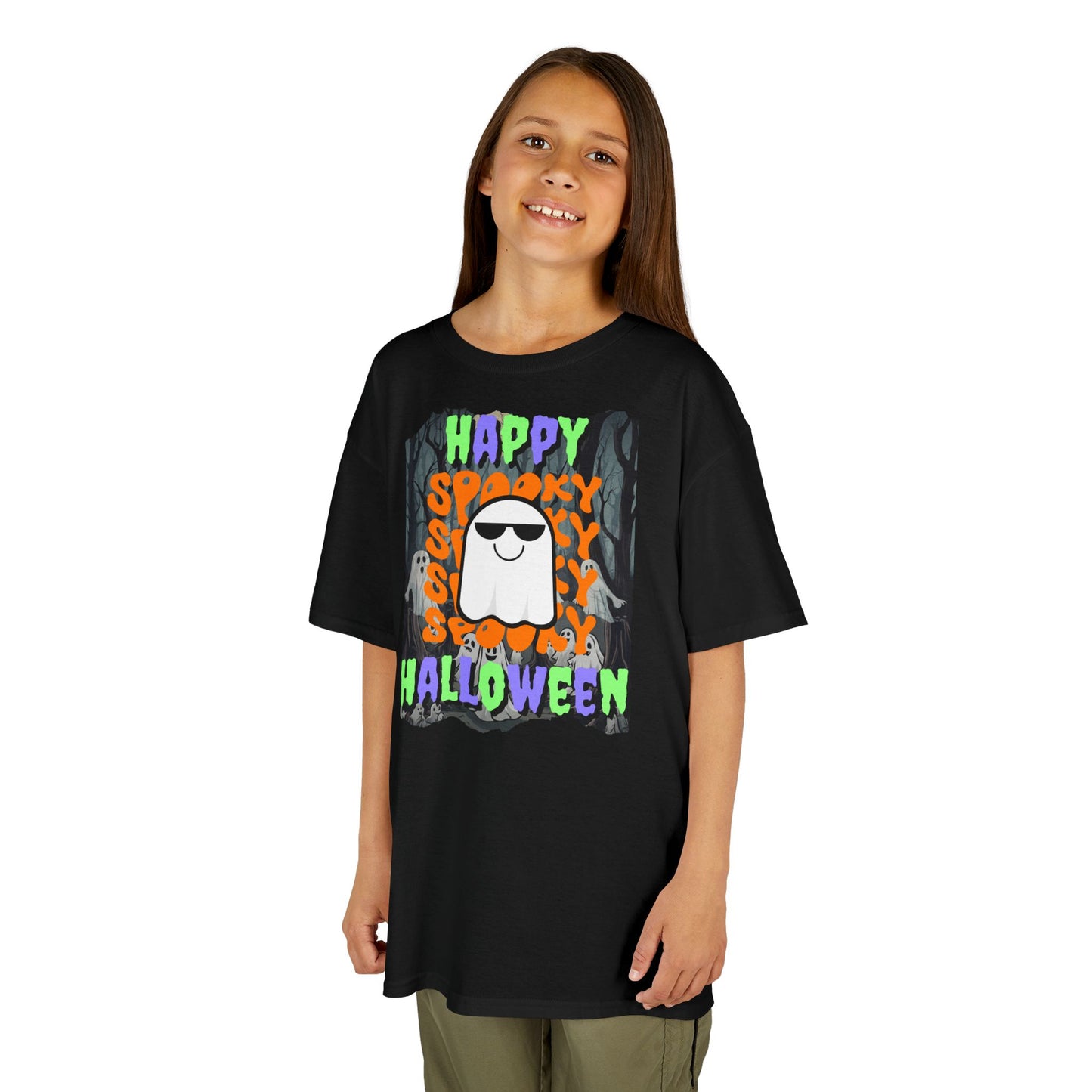 Spooky Happy Halloween Ghost Mixed font Kids Heavy Cotton™ Tee by CreepyCrafts.boo