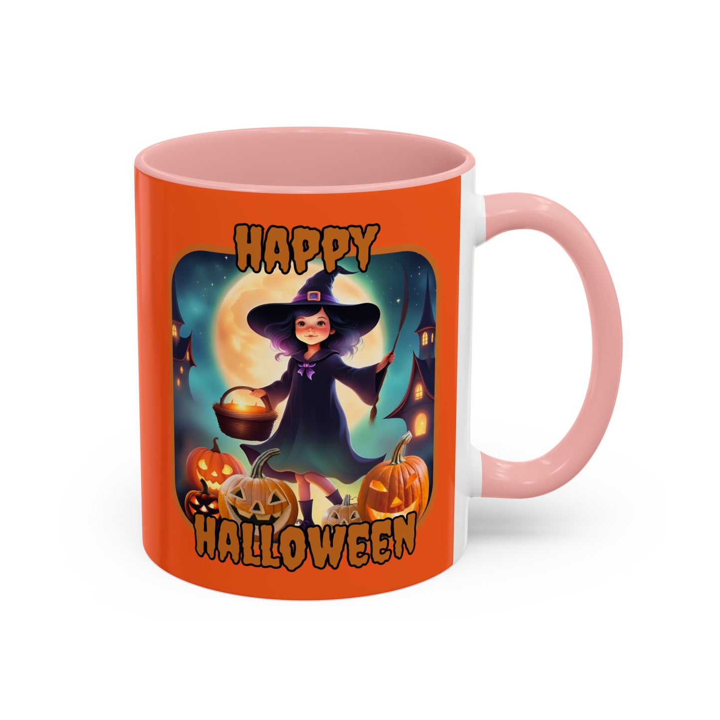 Happy Halloween Little Witch Orange font Orange Accent Mug by CreepyCrafts.boo