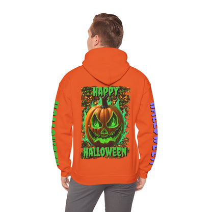 Happy Halloween Green Jack Hoodie Unisex Hooded Sweatshirt by CreepyCrafts.boo