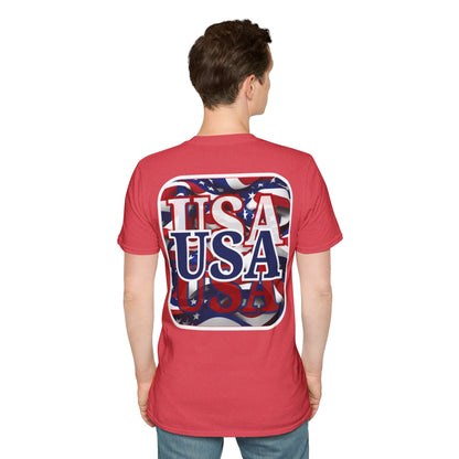 2-sided Red White and BLUE USA Patriot Light colors Unisex T-Shirt by cypherpunkgear.com