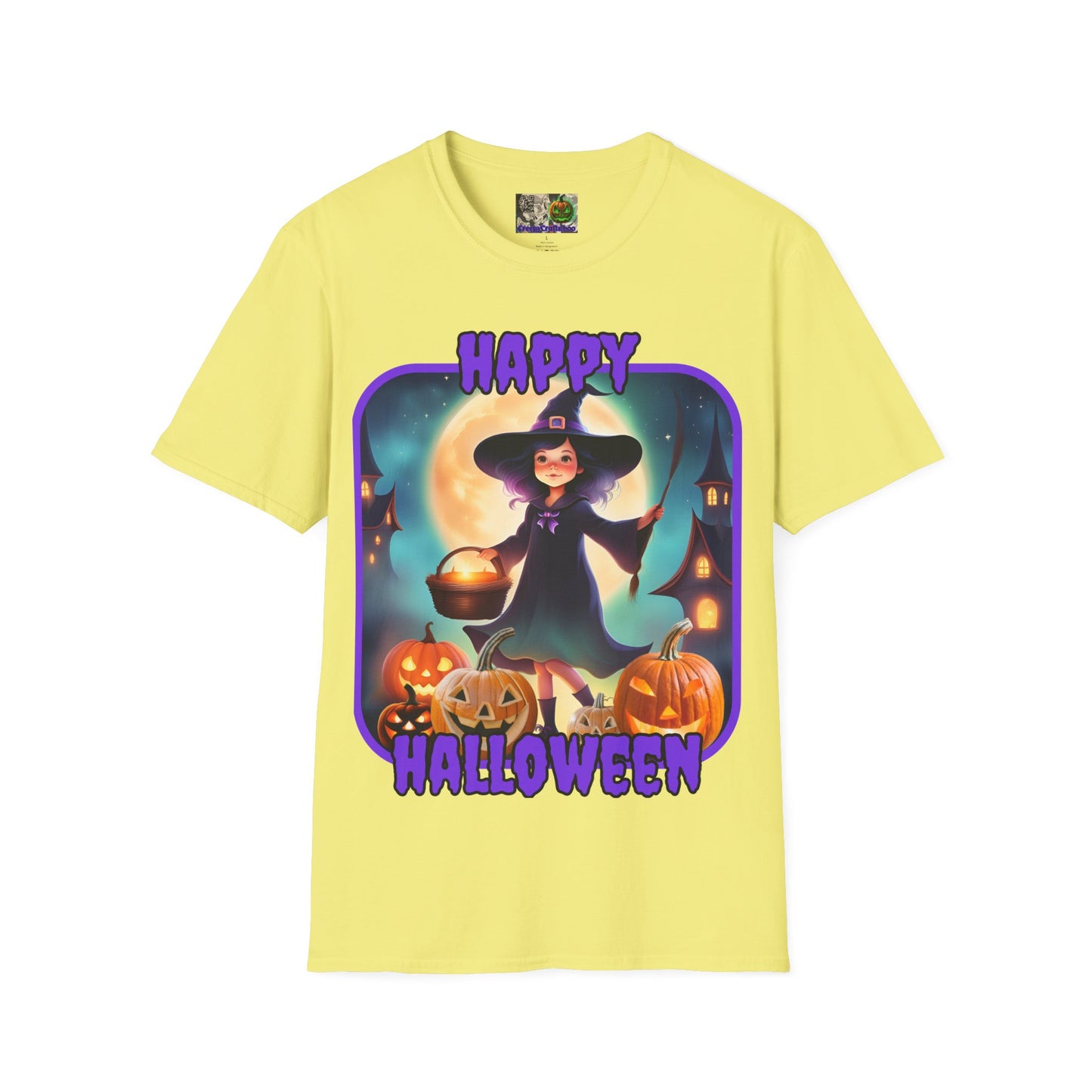 Happy Halloween Little Witch Purple font, Light colors, Unisex T-Shirt by CreepyCrafts.boo